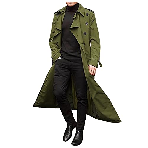 Herren Winter Schlanker Stilvoller Trenchcoat Zweireihig Langarm Solide Lange Jacke mit Gürtel für die Arbeit und den Urlaub Trenchcoat Herren Mantel Leichte Laufjacke Herren von HAQUOS