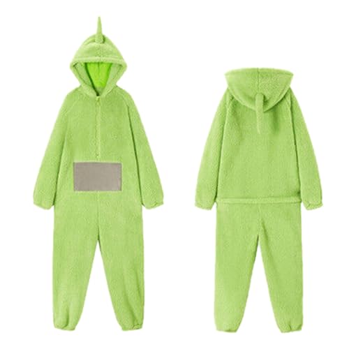 Teletubbies Kostüm Erwachsene Pyjama Damen Herren Onesie Fasching One Piece Kostüm Cosplay Homewear Kuschel Schlafanzug Jumpsuit mit Kapuze Party Nachtwäsche Langarm Tierkostüm Overall von HAQUOS