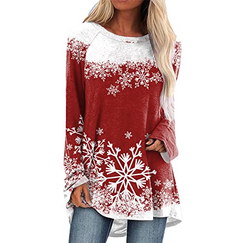 Tshirt Damen Weihnachtspullover - Weihnachten Geschenke Frauen Langarmshirt Lose Bluse Tops Christmas Sweater Damen Herbst Weihnachtsmann Elegant Slim Fit Weihnachtsbluse Mode Fließend Oberteil von HAQUOS