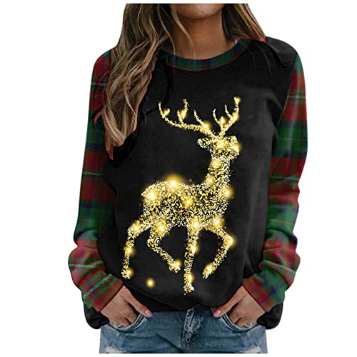 Weihnachten Pullover Damen - Ugly Sweatshirt Pulli Leichte Weihnachtspulli Festival Schneeflocke Druck klassisch Weihnachtsparty Oberteile Langarm Weihnachten Pullover Xmas Pulli Shirt von HAQUOS