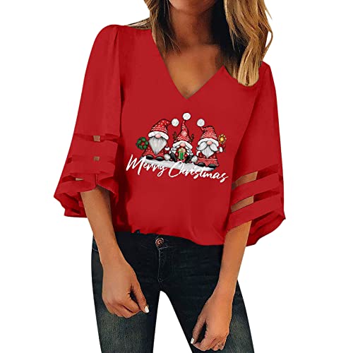 Weihnachts Tshirt Damen - Leinen Oberteile Lustiges Frauen Langarmshirt Lose Bluse Tops Mode Damenbluse Langarmshirt Streetwear Weihnachtsmotiv Oberteile Weihnachtspullover mit Komisch gedruckt von HAQUOS