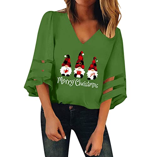 Weihnachts Tshirt Damen - Leinen Oberteile Lustiges Frauen Langarmshirt Lose Bluse Tops Mode Damenbluse Langarmshirt Streetwear Weihnachtsmotiv Oberteile Weihnachtspullover mit Komisch gedruckt von HAQUOS