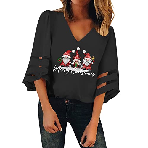 Weihnachts Tshirt Damen - Leinen Oberteile Lustiges Frauen Langarmshirt Lose Bluse Tops Mode Damenbluse Langarmshirt Streetwear Weihnachtsmotiv Oberteile Weihnachtspullover mit Komisch gedruckt von HAQUOS