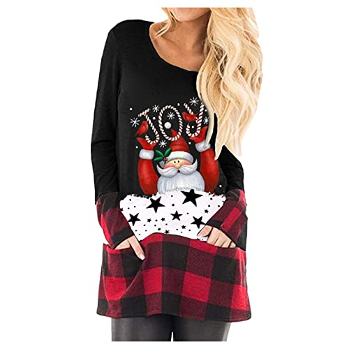 Weihnachts Tshirt Damen - Lustig Rudolph Rentier Elfe Shirt Langarmshirt Lose Bluse Tops Festival Langarmshirts Damen Herbst Weihnachtsmann Elegant Slim Fit Weihnachtsbluse Xmas Holiday Hemdbluse von HAQUOS