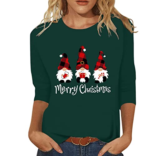 Weihnachts Tshirt Damen - Lustig Rudolph Rentier Elfe Shirt Langarmshirt Lose Bluse Tops Merry Christmas Sweater Festliche Oberteile Pulli Elegant Slim Fit Weihnachtsbluse Xmas Holiday Hemdbluse von HAQUOS