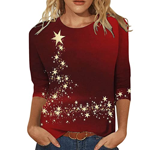 Weihnachtsbluse Damen - Lustig Rudolph Rentier Elfe Shirt Elegant 3/4 arm Blusen Mode Damenbluse Festliche Oberteile Pulli Elegant Slim Fit Weihnachtsbluse Weihnachtspullover mit Komisch gedruckt von HAQUOS