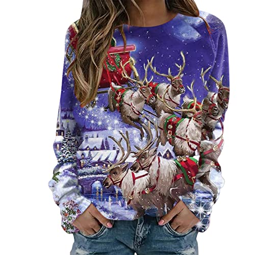 Weihnachtspullover Damen Led - Vintage Kostüm Langarm Leichte Weihnachtspulli Rentier Muster Bluse Top klassisch Weihnachtsparty Oberteile Muster Pulli Shirt Weihnachtspulli für Party von HAQUOS