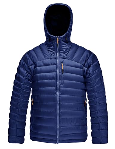 HARD LAND Herren Daunenjacke Packable Puffer Jacke Wasserabweisend Kapuze Isoliert Leichte Outdoor Daunenjacke, königsblau, XXL von HARD LAND