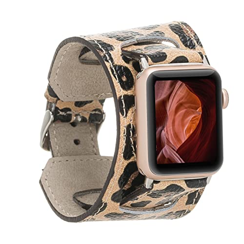 HARDISTON Apple Watch Manschettenarmband 38 mm für Damen und Herren, handgefertigtes Echtleder, Ersatzband für iWatch Series 7 7 6 5 4 3 2 1 SE, Armband für Armband, klein/Leopard von HARDISTON