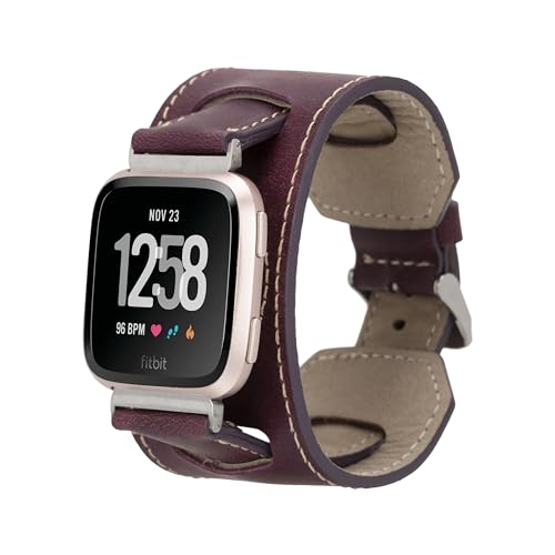 HARDISTON Smartwatch-Armband, kompatibel mit Fitbit Versa 4, handgefertigtes Echtleder, Ersatzarmband aus Leder für Damen und Herren, Größe M, Violett von HARDISTON