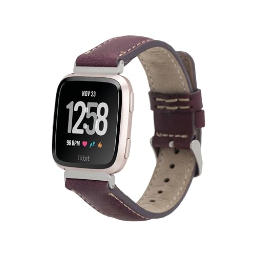 HARDISTON Smartwatch-Armband, kompatibel mit Fitbit Versa 4, handgefertigtes Echtleder, Ersatzarmband aus Leder für Damen und Herren (klein, lila) von HARDISTON