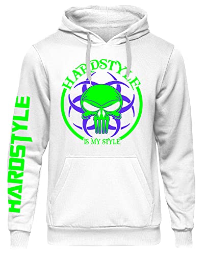 HARDSTYLE is my style Kapuzenpullover | Musik Hardcore Hoodie Festival Outfit Techno Pullover | Ärmeldrück Weiß M25 (L) von HARDSTYLE is my style