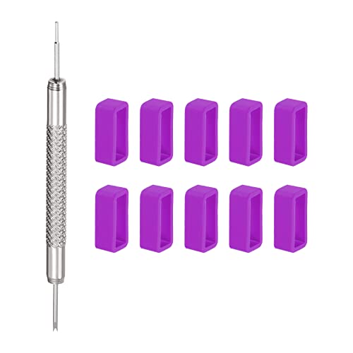 HARFINGTON 10 x Uhrenarmbandschlaufen aus Gummi, 16 mm, mit Federsteg-Werkzeug für die Reparatur von Uhrenarmbändern, Violett, Schwarz, 26mm von HARFINGTON