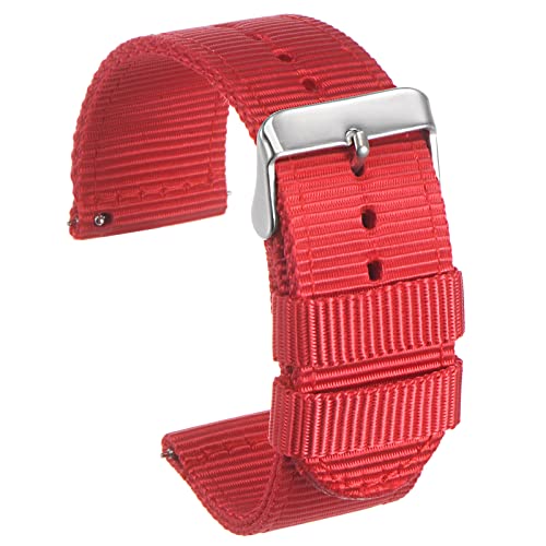 HARFINGTON Rotes Nylon-Uhrenarmband, 24 mm breit, strapazierfähiges Nylon-Armband für Herren, universelles Ersatz-Armband aus Segeltuch von HARFINGTON