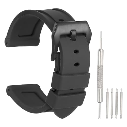 HARFINGTON Silikon-Uhrenarmband, 20 mm, Schnellverschluss, flexibel, weiches Gummi, H-Typ, Uhrenarmband mit schwarzem Edelstahlverschluss, Ersatzarmband für Herren, Schwarz von HARFINGTON