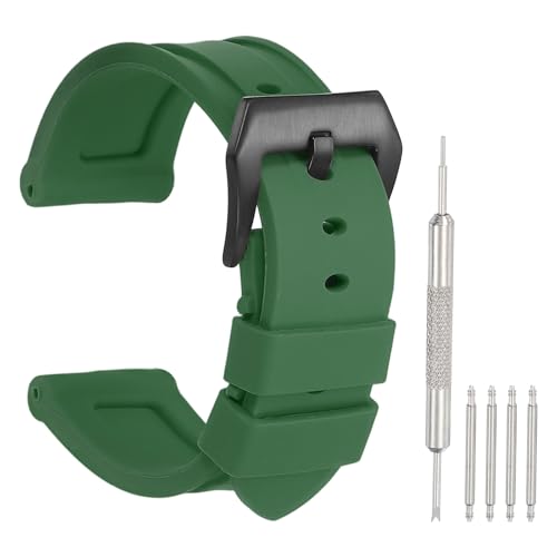 HARFINGTON Silikon-Uhrenarmband, 26 mm, Schnellverschluss, flexibel, weiches Gummi, H-Typ, Uhrenarmband mit schwarzem Edelstahlverschluss, Ersatzarmband für Herren, marinegrün von HARFINGTON