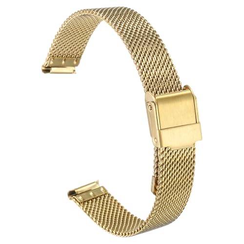 HARFINGTON Uhrenarmband aus Edelstahl, Netzgewebe, 13 mm, Schnellverschluss, verstellbar, Metall-Ersatzarmband für Herren und Damen, goldfarben von HARFINGTON