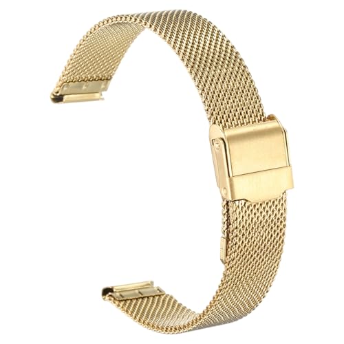 HARFINGTON Uhrenarmband aus Edelstahlgeflecht, 14 mm, Schnellverschluss, verstellbar, Metall-Ersatzarmband für Herren und Damen, goldfarben von HARFINGTON