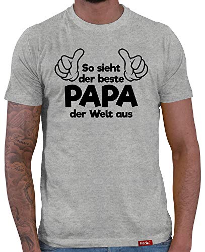 Bester Papa T-Shirt Herren So Sieht Der Beste Papa Der Welt Aus Für den Vater Shirt Lustig Familie Tshirt Grau XL von HARIZ