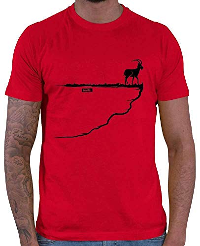 HARIZ - Berge Shirt - Steinbock Fels Berg Alpen - Geschenke zum wandern - Herren T-Shirt und Männer Tshirt Rot M von HARIZ