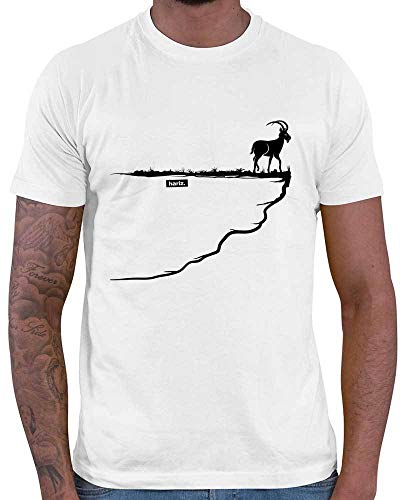 HARIZ - Berge Shirt - Steinbock Fels Berg Alpen - Geschenke zum wandern - Herren T-Shirt und Männer Tshirt Weiß M von HARIZ