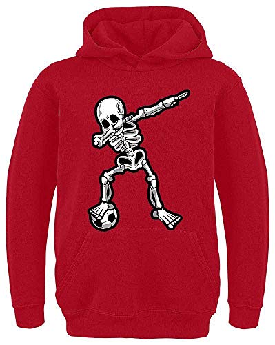 HARIZ - Dabbing - Dab Skelett Fussball - Hoodie Teenager - Kinder Hoodie Jungen - Rot 128 von HARIZ