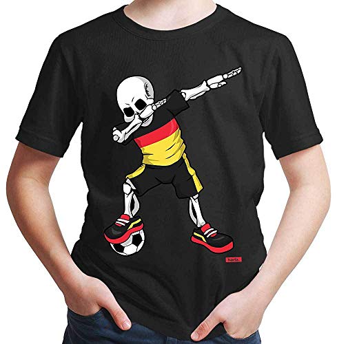 HARIZ Deutschland T-Shirt Kinder Trikot Fussball Dab Skelett Mädchen Dabbing Fans Fanartikel Germany Jungen 10 Jahre deutschlandtrikot fußball Schwarz 140 von HARIZ