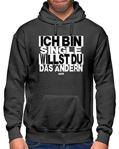 HARIZ Herren Hoodie Ich Bin Single Willst Du Das Ändern Sprüche Schwarz Weiß Inkl. Geschenk Karte Dunkel Grau XXL von HARIZ