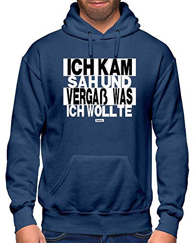 HARIZ Herren Hoodie Ich Kam SAH Und Vergaß was Ich Wollte Sprüche Schwarz Weiß Plus Geschenkkarten Navy Blau XXL von HARIZ