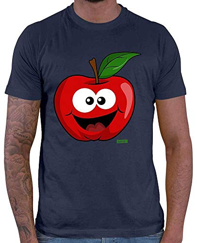 HARIZ Herren T-Shirt Apfel Lachend Früchte Bunt Plus Geschenkkarte Navy Blau XXL von HARIZ