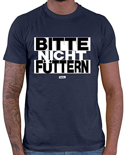 HARIZ Herren T-Shirt Bitte Nicht Füttern Sprüche Schwarz Weiß Inkl. Geschenk Karte Navy Blau 4XL von HARIZ