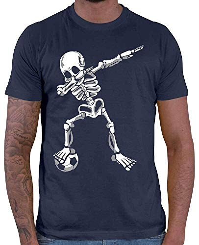 HARIZ Herren T-Shirt Dab Skelett mit Fussball Dab Dabbing Dance Weihnachten Inkl. Geschenk Karte Navy Blau L von HARIZ
