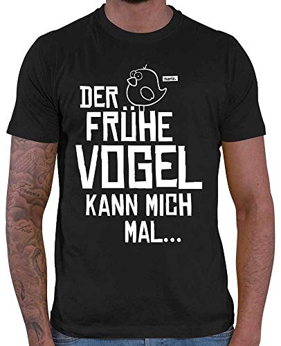 HARIZ Herren T-Shirt Der Frühe Vogel Kann Mich Mal Männer Sprüche Plus Geschenkkarten Schwarz L von HARIZ