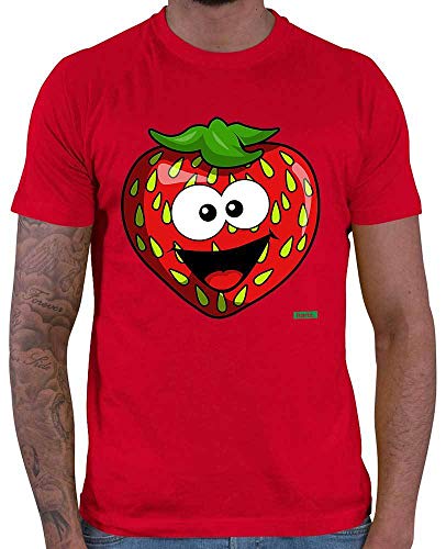 HARIZ Herren T-Shirt Erdbeere Lachend Früchte Bunt Plus Geschenkkarten Rot S von HARIZ