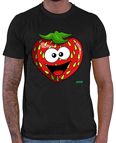 HARIZ Herren T-Shirt Erdbeere Lachend Früchte Bunt Plus Geschenkkarten Schwarz 4XL von HARIZ