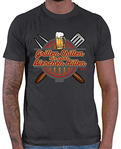 HARIZ Herren T-Shirt Grillen Chillen Bierchen Killen Grill Geburtstag Plus Geschenkkarten Dunkel Grau XXL von HARIZ