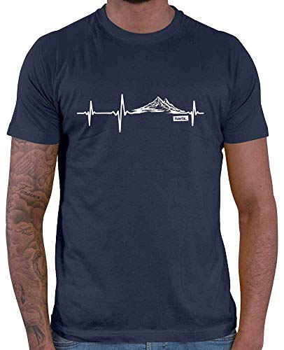 HARIZ - Shirt Wandern - Herzschlag Berge - zubehör wandern - Herren T-Shirt und Männer Tshirt Navy Blau XXL von HARIZ