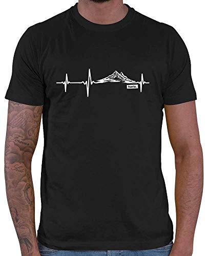 HARIZ - Berge Shirt - Herzschlag Berge - Shirt wandern Herren - Herren T-Shirt und Männer Tshirt Schwarz L von HARIZ