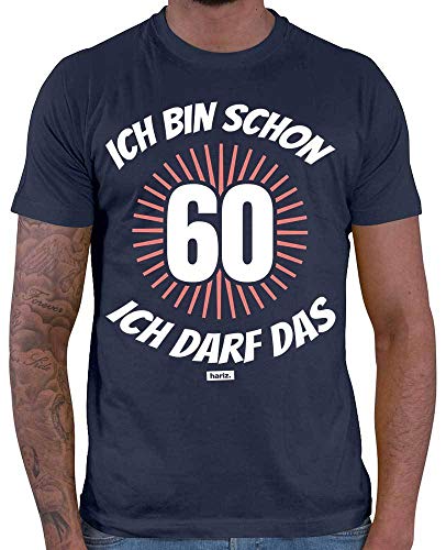 HARIZ Herren T-Shirt Ich Bin Schon 60 Ich Darf Das 60 Geburtstag Männer Inkl. Geschenk Karte Navy Blau L von HARIZ