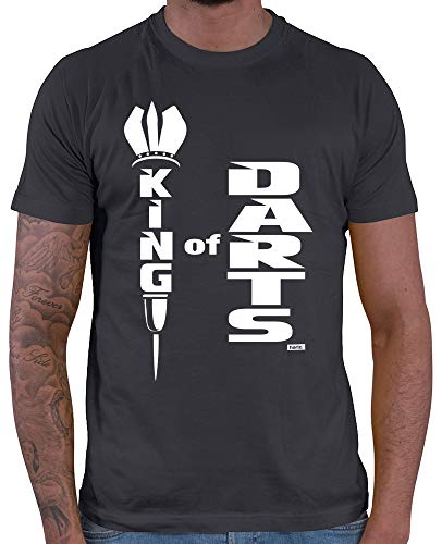 HARIZ Herren T-Shirt King of Darts Dart Sprüche Dartscheibe Sport Fun Trikot Plus Geschenkkarte Dunkel Grau L von HARIZ