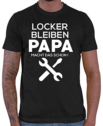 HARIZ Herren T-Shirt Locker bleiben Papa Macht das Schon Papa Geburtstag Plus Geschenkkarte Schwarz S von HARIZ