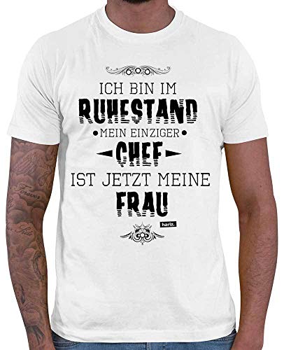 HARIZ Herren T-Shirt Mein Einziger Chef Ist Meine Frau Ruhestand Rentner Plus Geschenkkarten Weiß L von HARIZ