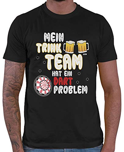 HARIZ Herren T-Shirt Mein Trink Team Hat EIN Dartproblem 2 Dart Darten Dartscheibe Sport Fun Trikot Inkl. Geschenk Karte Schwarz 3XL von HARIZ