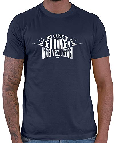 HARIZ Herren T-Shirt Mit Darts In Den Händen Werden Wir Zu Legenden Dart Sprüche Männer Sport Fun Trikot Plus Geschenkkarten Navy Blau 5XL von HARIZ