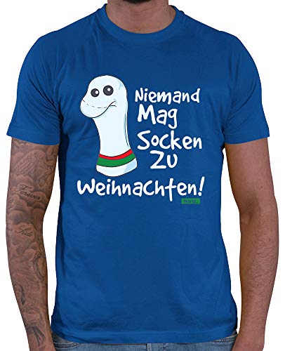 HARIZ Herren T-Shirt Niemand Mag Socken Zu Weihnachten Weihnachten Xmas Schnee Tannenbaum Inkl. Geschenk Karte Royal Blau 3XL von HARIZ