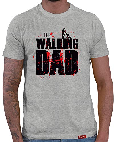 The Walking Dad T-Shirt Herren Shirt Papa Spruch Für Junge Väter Papa zur Geburt Grau 3XL von HARIZ