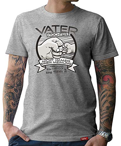 HARIZ Herren T-Shirt Papa Collection 36 Designs Wählbar Grau Urkunde Papa11 Vater & Tochter – Herz & Seele L von HARIZ