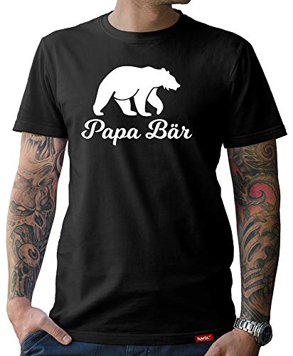 Papa T-Shirt Herren Papa Bär Shirt Spruch Für Junge Väter zur Geburt Schwarz 3XL von HARIZ