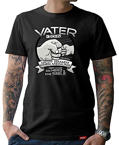 Vater & Sohn T-Shirt Herren Herz & Seele Werdende Eltern Baby Papa Shirt Partnerlook Schwarz 4XL von HARIZ