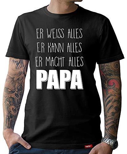 Papa T-Shirt Herren Er Weiss Alles Papa Für den Vater Shirt Lustig Für den Papa Familie Tshirt Schwarz XL von HARIZ